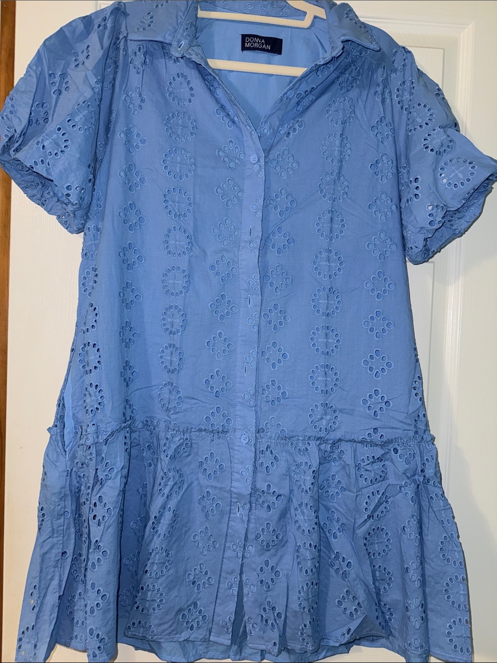 Donna Morgan Sky Blue Top with Embroidered Yoke